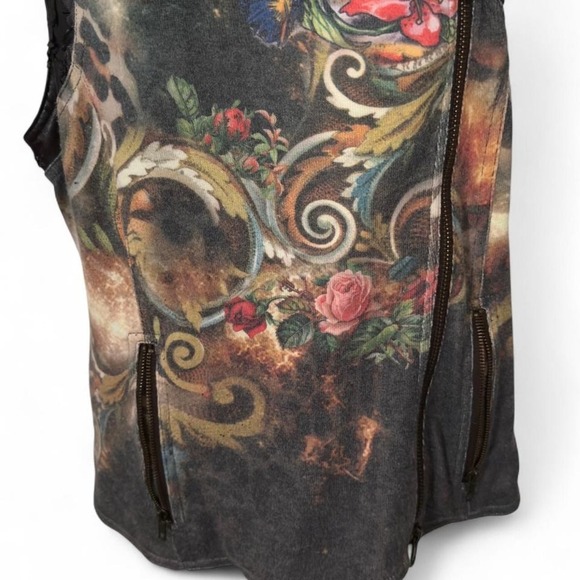 Alberto Makali Faux Fur Collar Vest Size L Y2K Baroque Print, Flaw Read - Picture 4 of 6
